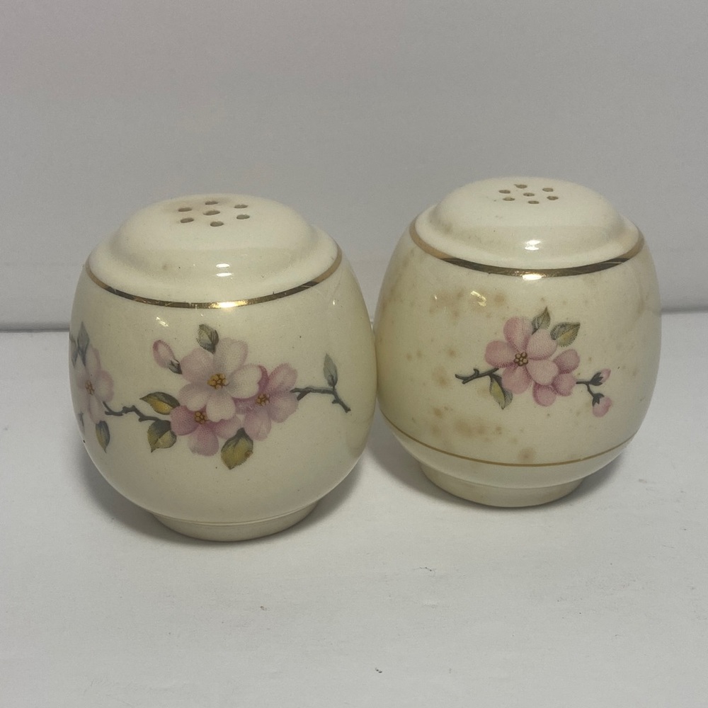 Rare vintage Homer Laughlin China Co. Salt Pepper shakers Apple Blossom decor